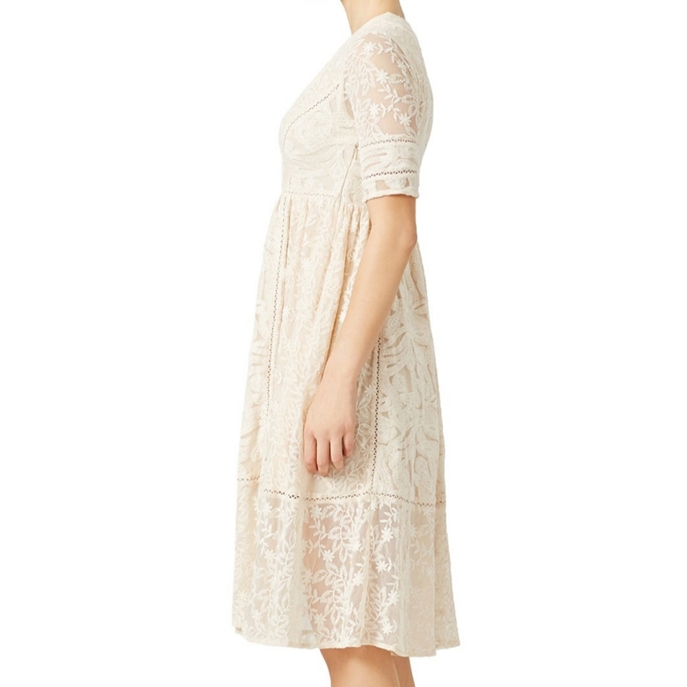 Free People Mountain Laurel Lace Midi Dress Almond/ Cream - 10 - Picture 3 of 9